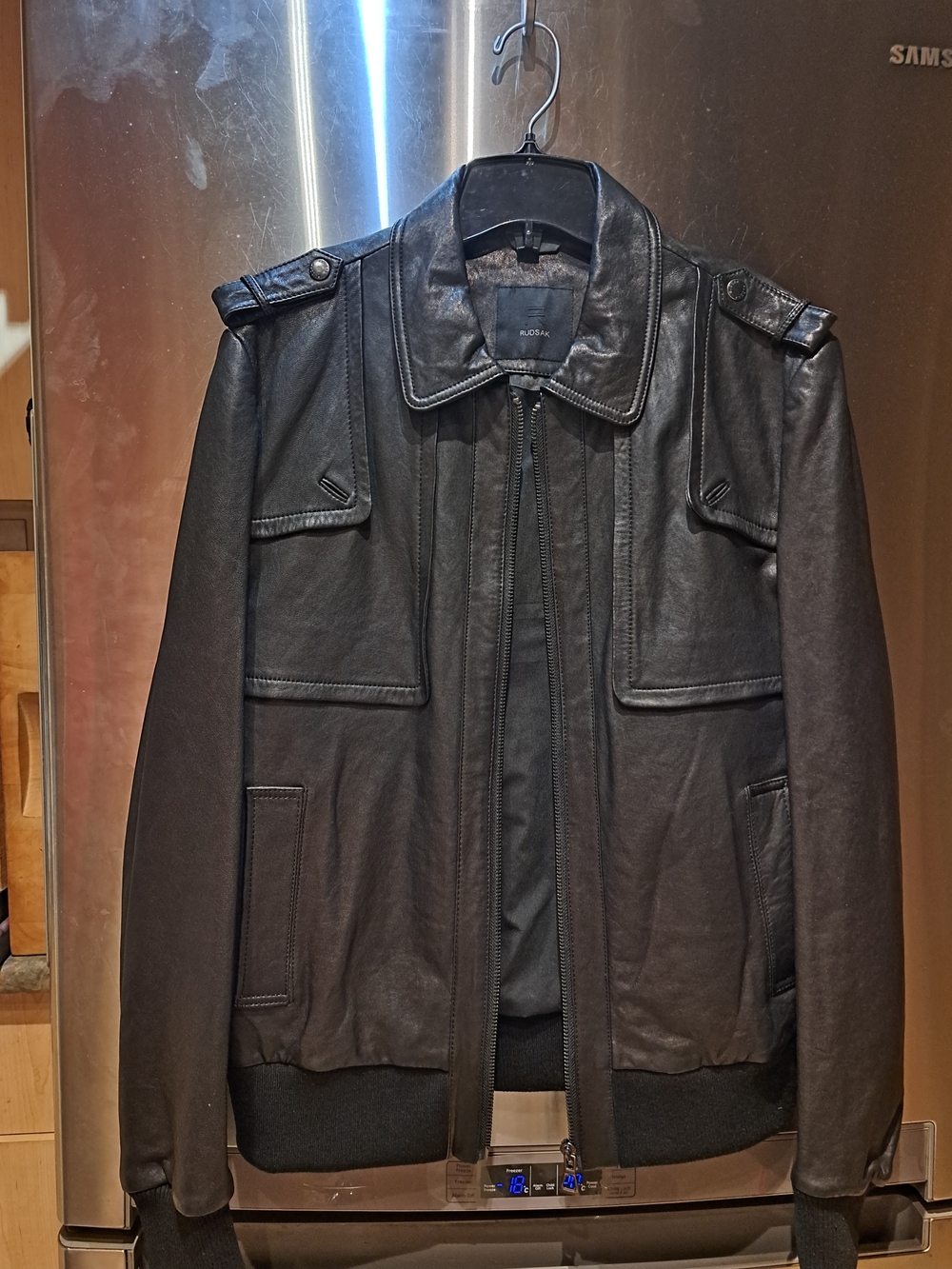 Men's Black Leather Bomber Jacket Rudsak
